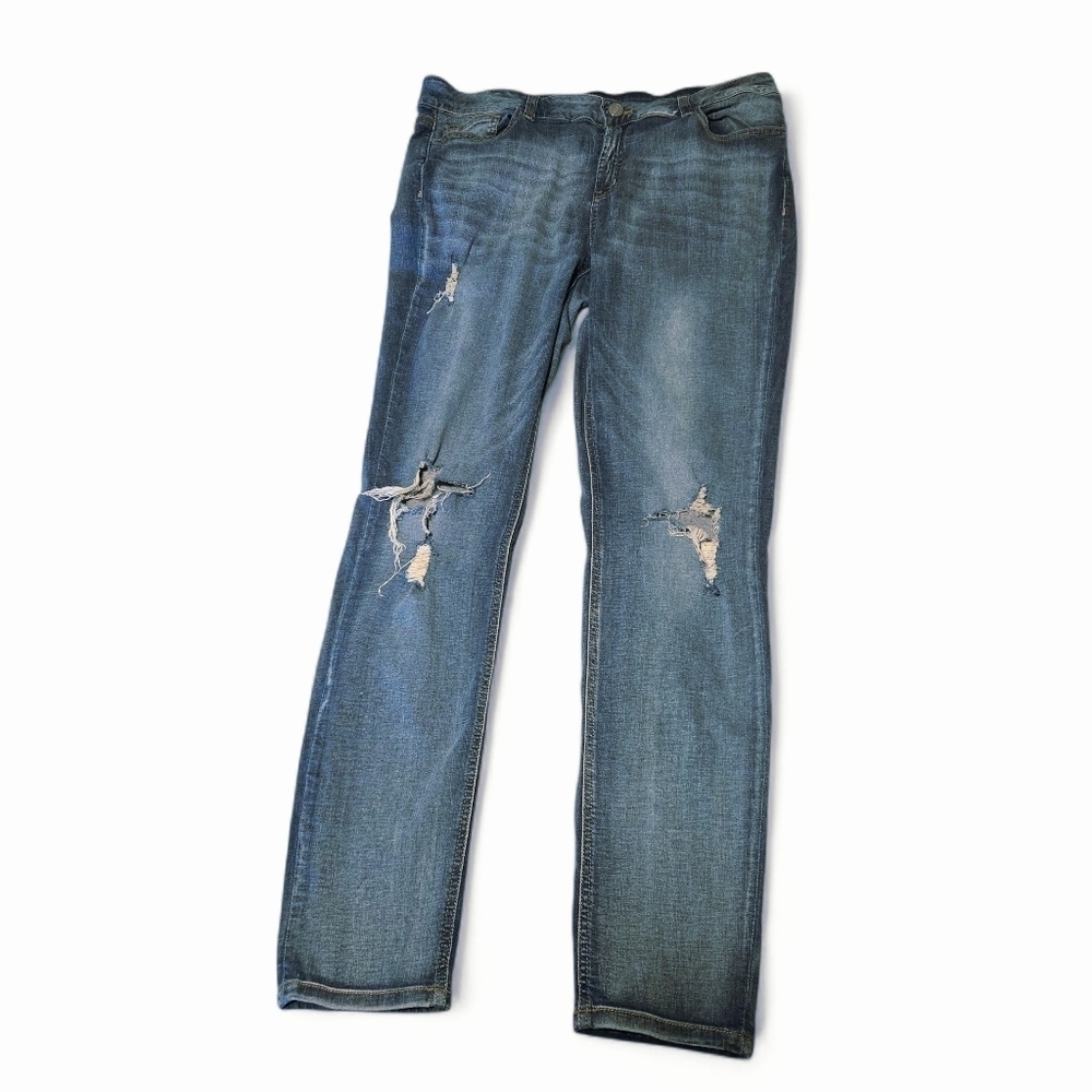 Refuge Women's Jeans Blue Size 14 Stretch Straight Denim Factory Distressed